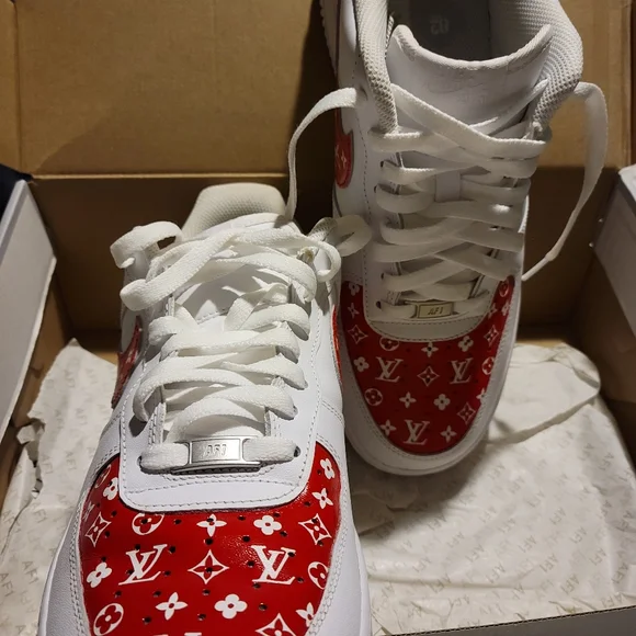 Customized LV -Nike- Air force 1's...Size 10.5 mens...Red/White - Picture 12 of 14